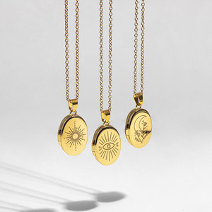 Custom wholesale 316L Stainless Steel 14k 18k Gold Plated Eye Picture Photo Pendant Locket <b>Necklace</b> <b>for</b> Women <b>Men</b> - Product Image 2