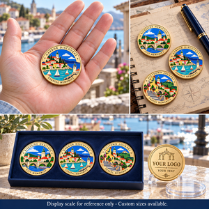 Pièces de monnaie commémoratives personnalisées en émail dur avec motifs de la Baie de la rivière et de Hilltown pour cadeaux de voyage OEM ODM - Product Image 2