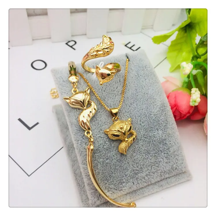 Gold Jewelry Brass Gilded Jewelry Three Piece Glossy Fox Set Fox Ring Bracelet Pendant Wholesale