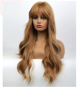 Peluca Sintética Ondulada Rizada Rubia Dorada con Flequillo de Entrega Rápida para Mujeres Negras, Peluca <span class=keywords><strong>Afro</strong></span> con Reflejos 613, Pelucas de Fibra sin Pegamento - Product Image 4