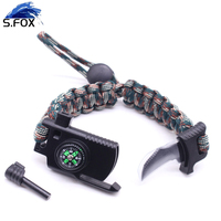 Bracelet de survie en paracorde avec couteau, allume-feu en silex, boussole, sifflet et boucle pour le camping et la randonnée en plein air