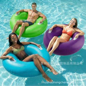 Thickened Pvc Adult Swimming Ring 110cm Inflatable Pool Float Unisex Outdoor Water Play Round Solid Color - Product Image 2