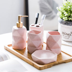 Modern Sustainable 4 Piece Set Ceramic Bathroom Set Soap Dishes with Mouthwash Cup Toothbrush Holder Home Hotel Gift Accessory - Product Image 4