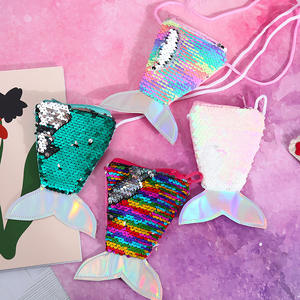 Balık kuyruğu pullu kordon mermaid çapraz çapraz toptan payetli bozuk para cüzdanı çanta çocuk okul kız - Product Image 1