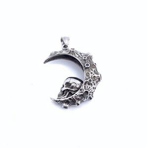 Wholesale Stainless Steel Vintage Gothic Necklace Moon Skull Biker Personalized Skull Casting Mens Pendant - Product Image 5