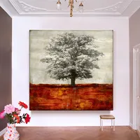 Suelo rojo de papel de plata árbol grande moderno decoración de la pared arte hecho a mano pintura al óleo de arte abstracto pintura