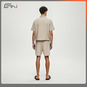 Completo estivo traspirante da <span class=keywords><strong>uomo</strong></span> in cotone leggero <span class=keywords><strong>lino</strong></span> da <span class=keywords><strong>spiaggia</strong></span> Polo T shirt e Shorts Set - Product Image 6