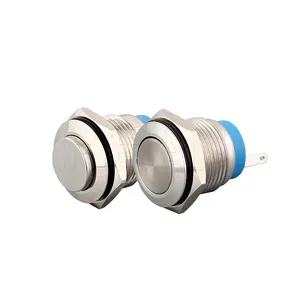 16mm 1NO SPST stainless steel short body latching on off waterproof push button switch