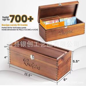 Wooden Recipe <b>Box</b> With Dividers And Cards For <b>Kitchen</b> <b>Storage</b> And Organization - Product Image 4