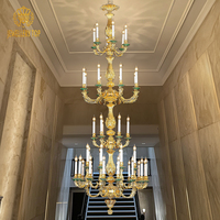 Jewellerytop Moderne Hôtel Villa Long Escalier Bronze Pendentif Lumière De Luxe Décoratif Antique Lustre En Laiton