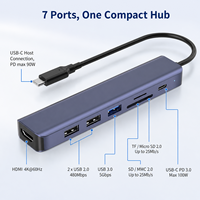 Hub USB C 7 en 1, Adaptador HDMI 4K*60Hz con Lector de Tarjetas SD/TF, Puerto USB 3.0 y PD de 100W, Base de Conexión de Aluminio para Laptop