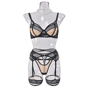 Ensemble de Lingerie Sexy 4 Pièces pour Femme, Maille Évidée, Couleurs Contrastées, Effet Transparent Séduisant – Meilleure Vente - Product Image 5