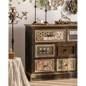 Mobile Credenza per Soggiorno in Stile Americano Rustico per Arredamento Casa, Organizzer Vintage in Legno Massello con <span class=keywords><strong>Cassetti</strong></span> - Product Image 5