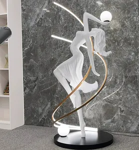 Clubs Bar Decor Art Dancing Girl Ornament Modern Indoor LED White Sculpture Floor Lamp Ballerina