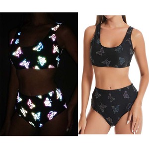 Traje de Baño de Dos Piezas con Estampado de Mariposas, Estilo Nuevo, Brillante, de Alta Visibilidad, Reflectante, para Mujer, Estilo Halter Extremo, para Playa - Product Image 6