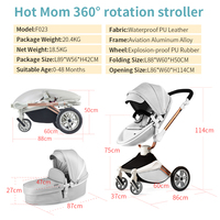 Poussette double pliable de luxe Hot Mom F022 avec cadre en alliage d'aluminium rotatif à 360 degrés, capacité de charge de 20 kg