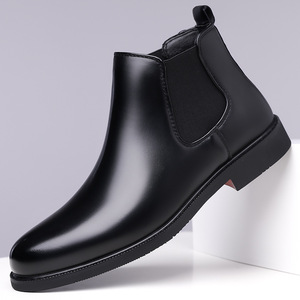 Botas Chelsea para hombre, punta puntiaguda, cuero genuino, antideslizantes, estilo otoñal, banda elástica, suela de goma, forro de microfibra - Product Image 1