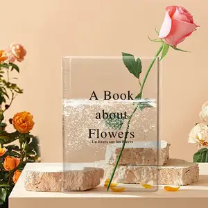 Wholesale custom clear book vase acrylic flower vase for home decoration