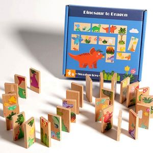 Juego Montessori para Niños, Bloques de Construcción de Madera de Haya, 26 Piezas de Juguetes Educativos de Madera, Dominós de Dinosaurios, Rompecabezas de Animales - Product Image 1