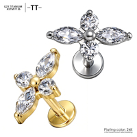 Boucles d'oreilles clous en titane G23 ASTM F136 avec zircone cubique sertie à griffes, motif fleur et marquise, pour piercing tragus, hélix, cartilage, bijoux pour femme