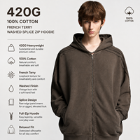 Sweat-shirt épais en molleton de coton 420 GSM, style streetwear américain, avec empiècements de ruban vieilli, marque privée