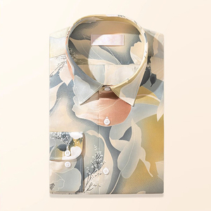 OEM Premium 100% Mulberry Silk <span class=keywords><strong>Chemise</strong></span> à manches longues pour hommes, imprimé floral, décontractée pour la fête, les vacances, le <span class=keywords><strong>mariage</strong></span>, le bal pour le printemps, la vente en gros - Product Image 1