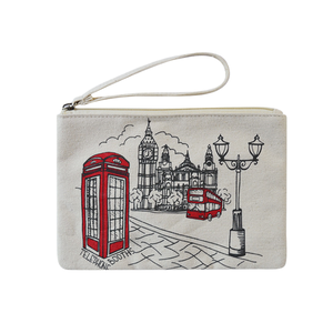 Fashion Pure Cotton Stamped Hand Canvas Zipper <b>Makeup</b> Bag Customized Portable <b>Storage</b> Wash Bag - Product Image 1