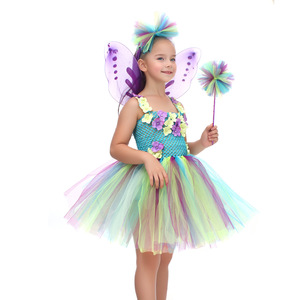 Abito <span class=keywords><strong>in</strong></span> <span class=keywords><strong>Tulle</strong></span> con Cerchietto Ali di Farfalla Costume da Elfo Blu e Viola Carino Gonna da Principessa per Bambine Compleanno - Product Image 2