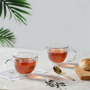 Cn8 أونصة. كوب شرب زجاجي منزلي زجاج بوروسيليكات معزول ، كوب قهوة زجاجي مزدوج الجدار بمقبض - Product Image 5