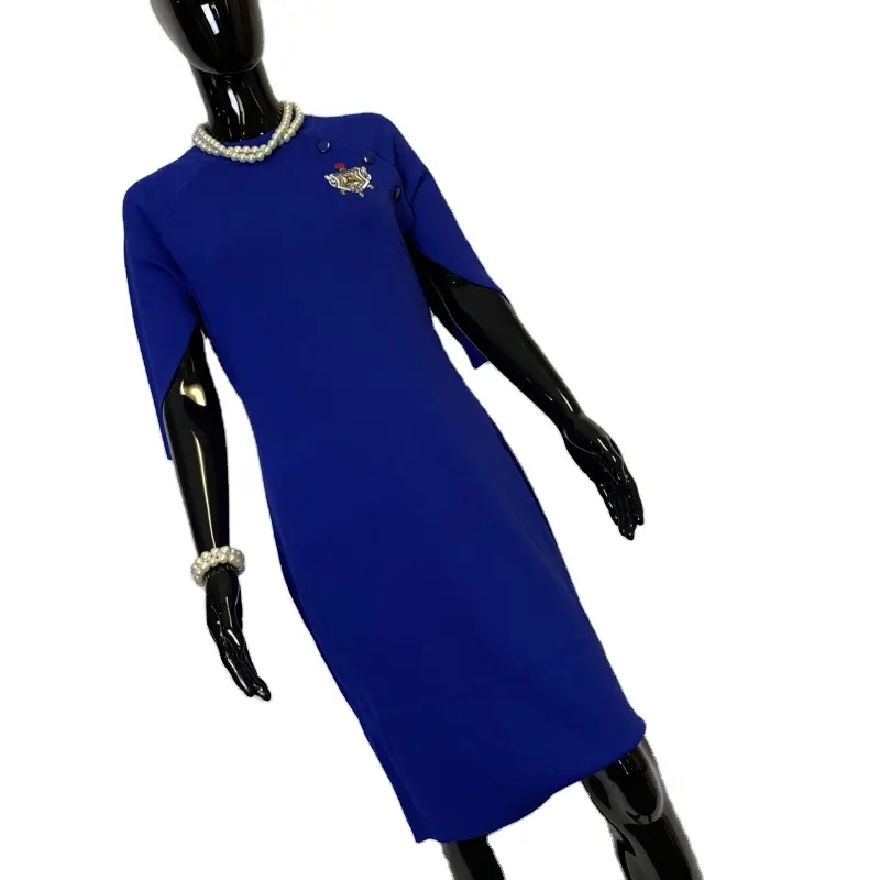 custom logo OEM women knit sweater blue Cape Sleeve Dress