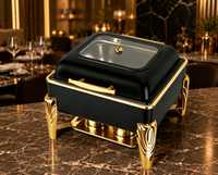 Ensemble de réchauds de buffet carrés pour hôtels et restaurants, chauffage à l'eau, luxe, noir, hydrauliques, 6L