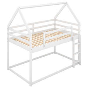 เตียงสองชั้นทรงบ้านไม้สีขาวพร้อมบันไดสำหรับใช้ในห้องนอนเด็ก - Product Image 2