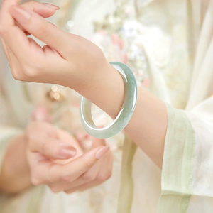 Natural Myanmar genuine jadeite greenish clear round bracelet, auspicious bracelet, ice-grade <b>jade</b> bracelet - Product Image 4