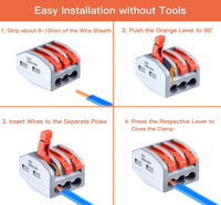 Terminales Eléctricos de 0.2-6mm2 24-10AWG, Conector Rápido de Palanca, Bloque de Terminales Hembra, Conexión de Cables Rápida y Fácil 613