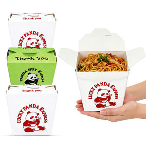 Caja de Embalaje para Comida para Llevar, Personalizada, Desechable, Recubierta de Blanco, Ecológica, Biodegradable, Portátil, para Arroz, Fideos Chinos, con Asa - Product Image 4