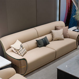 Ghế <span class=keywords><strong>sofa</strong></span> da thật phong cách Ý sang trọng nhẹ nhàng với lưng ghế bằng thép không gỉ và đệm mềm, nội thất phòng khách - Product Image 3