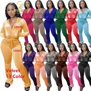 Hot Sale Fall Women's Hoodie Set Zipper Pocket Crop Top Jacket Velvet Jogging Suit Velour Tracksuits Women 2 Piece Set