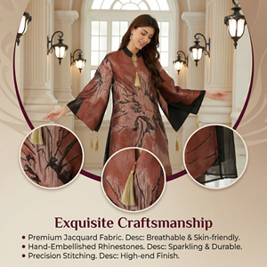 Robe longue de créateur jacquard pour femme, tenue modeste à manches cloche et pompons, fourniture directe usine - Product Image 2