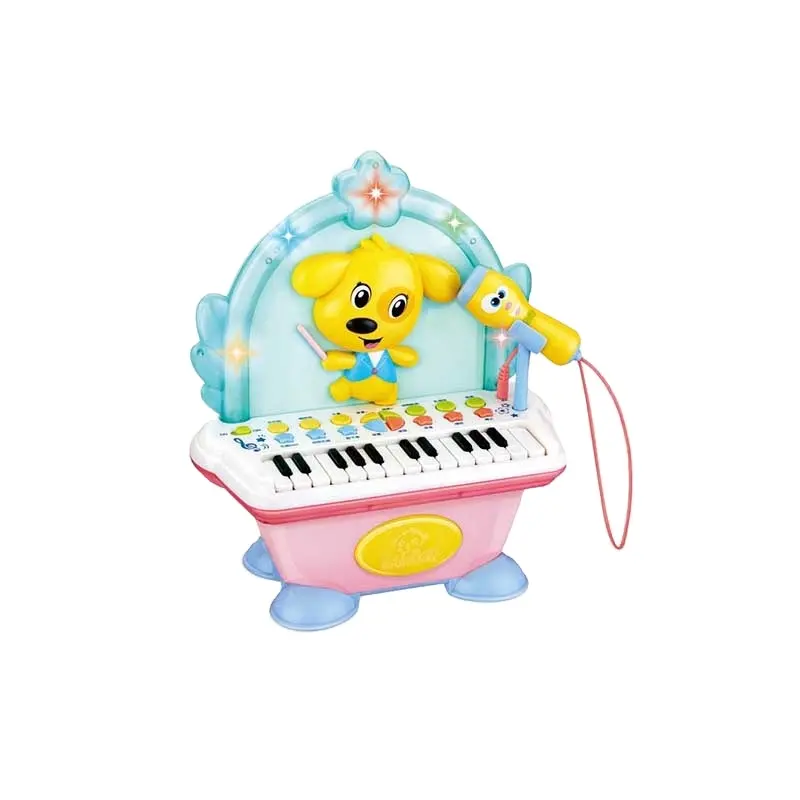 Mainan Keyboard Anjing Elektrik 25 Kunci, Instrumen Musik Lampu Mini Multifungsi untuk Anak