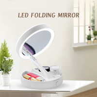 Cermin rias Led baterai isi ulang USB, cermin kosmetik Vanity putih rias dengan lampu 10X cermin meja pembesar lipat