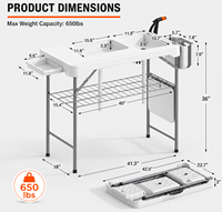 Table de nettoyage de poisson LuckyOCT avec double évier, table de camping pliable portable avec robinet, pulvérisateur, grille de rangement, raccord pour tuyau