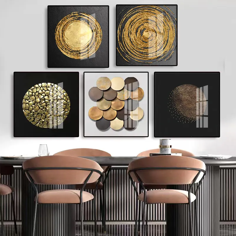 Decoración para sala de estar, Impresión de póster de Hotel de lujo geométrico dorado, lienzo enmarcado nórdico, arte de pared abstracto