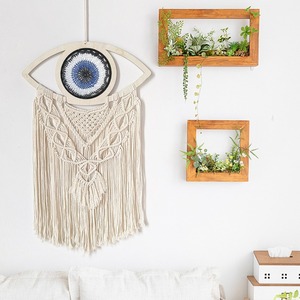 <span class=keywords><strong>Tapisserie</strong></span> tissée à la main, décoration murale en copeaux de <span class=keywords><strong>bois</strong></span> œil du diable, décoration en fil de coton, suspension murale à franges - Product Image 2