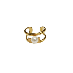 Fashion <b>Rings</b> 316L Stainless Steel PVD Gold Plating Pearl Inlay <b>Adjustable</b> <b>Size</b> For Women Jewelry - Product Image 2