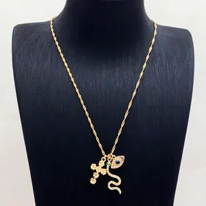 Fashion Jewelry Chain Gold Plated Necklace Zodiac Snake Cross Evil Eye Diamond Pendant Necklace For Women