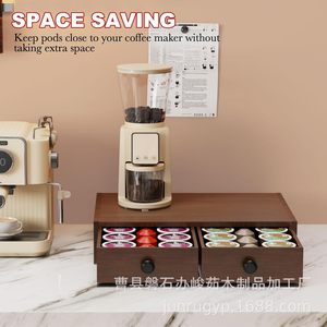 Caja de almacenamiento de cápsulas de café de madera con cajón para cafetera, organizador que ahorra espacio - Product Image 1