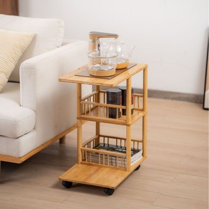 Carrito de té de madera de 3 niveles, mesa auxiliar móvil con ruedas para sala de estar, color madera natural - Product Image 3