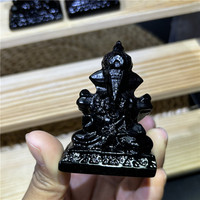 Cristal naturel artisanat sculptures noir obsidienne Ganesha pour cadeau décoration de la maison guérison