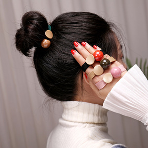 Élastique à cheveux pour queue de cheval, large bande élastique avec perles pour femmes, usage quotidien, matériau en tissu, couleur unie, largeur 1.3Cm, perles de 2.1Cm - Product Image 3