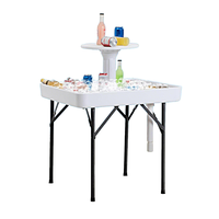 Nouvelle table de refroidisseur de glace carrée à 2 niveaux en plastique HDPE pliable pour l'extérieur avec plateau de rangement supérieur et jupe amovible